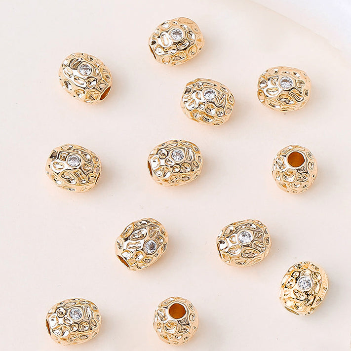 New!🆕[E401] 6.5*7.5mm Brass Textured Pitted CZ Oval Spacer Beads