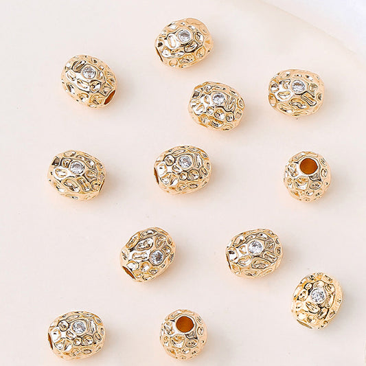 New!🆕[E401] 6.5*7.5mm Brass Textured Pitted CZ Oval Spacer Beads