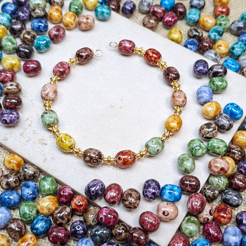 New!🆕[B579] Picasso Oval Beads (8*9mm, Glass)
