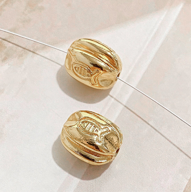 New!🆕[E387] 9*12mm Brass Fish Pattern Barrel Beads