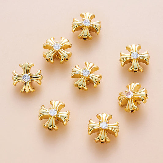 New!🆕[E386] 12mm Brass CZ Cross Spacer Beads