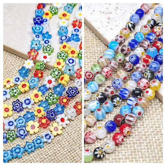 🆕[B538] Millefiori Glass Beads Strand