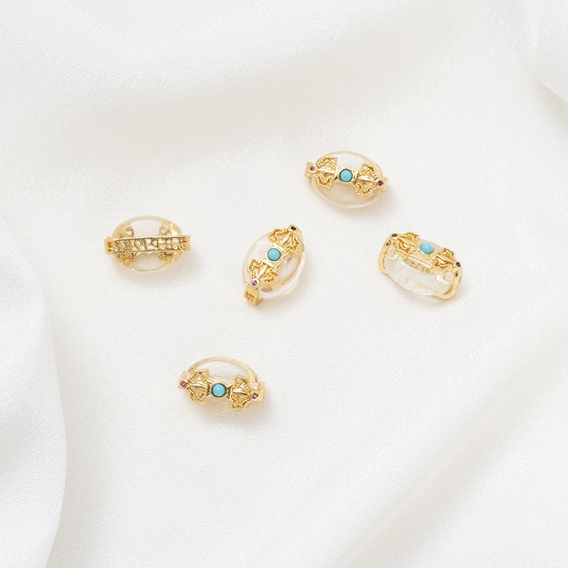 New!🆕[E384] Brass Framed Clear Quartz Spacer Beads