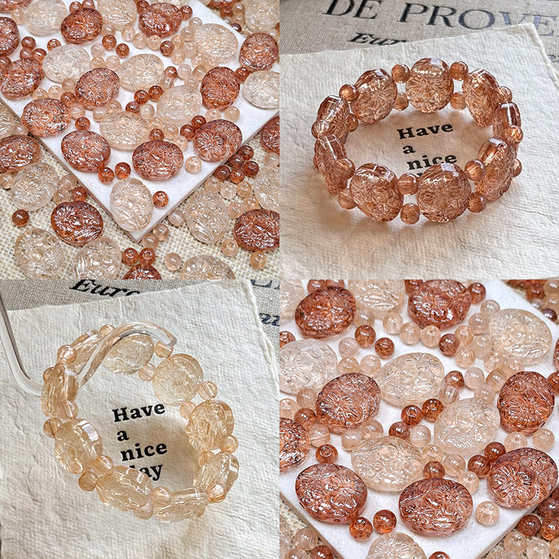New!🆕[B497] Amber Floral Seal (16*20mm, Double Hole, Glass)