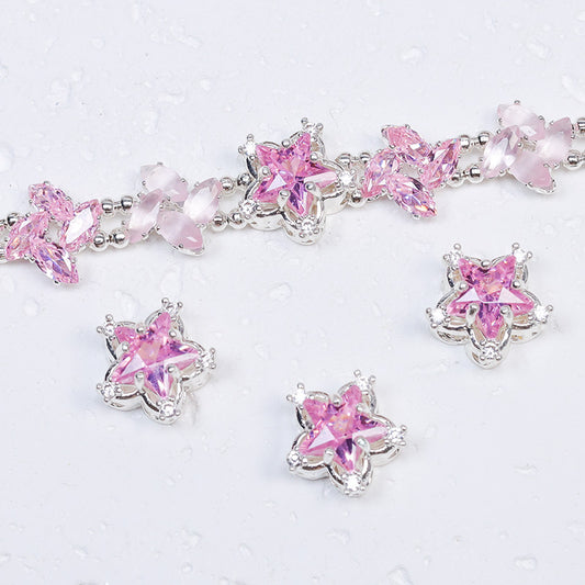 New!🆕[E284] Silver Plated Copper Pink Cubic Zirconia Charm With Multiple Holes