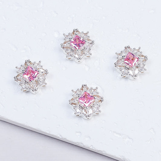 New!🆕[E284] Silver Plated Copper Pink Cubic Zirconia Charm With Multiple Holes