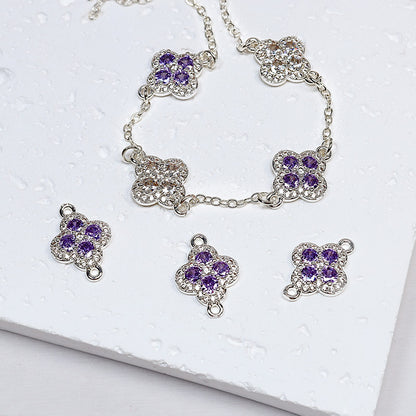 [E286] Silver Plated Copper Cubic Zirconia Clover Charm