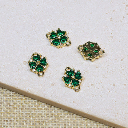 New!🆕[E268] 18K Gold Plated Copper Cubic Zirconia Double Loop Clover Charm