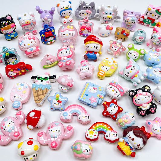 New!🆕[B212] Kitty Party (Hand-Painted Acrylic Beads)