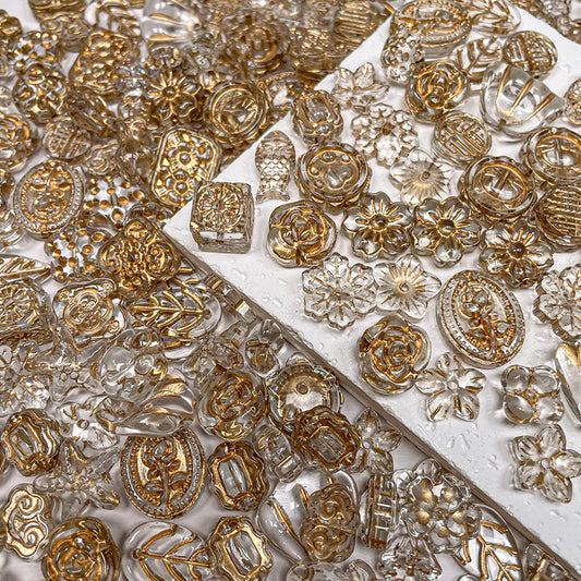 New!🆕[B135] Vintage Glass Beads with Gold-Traced Patterns