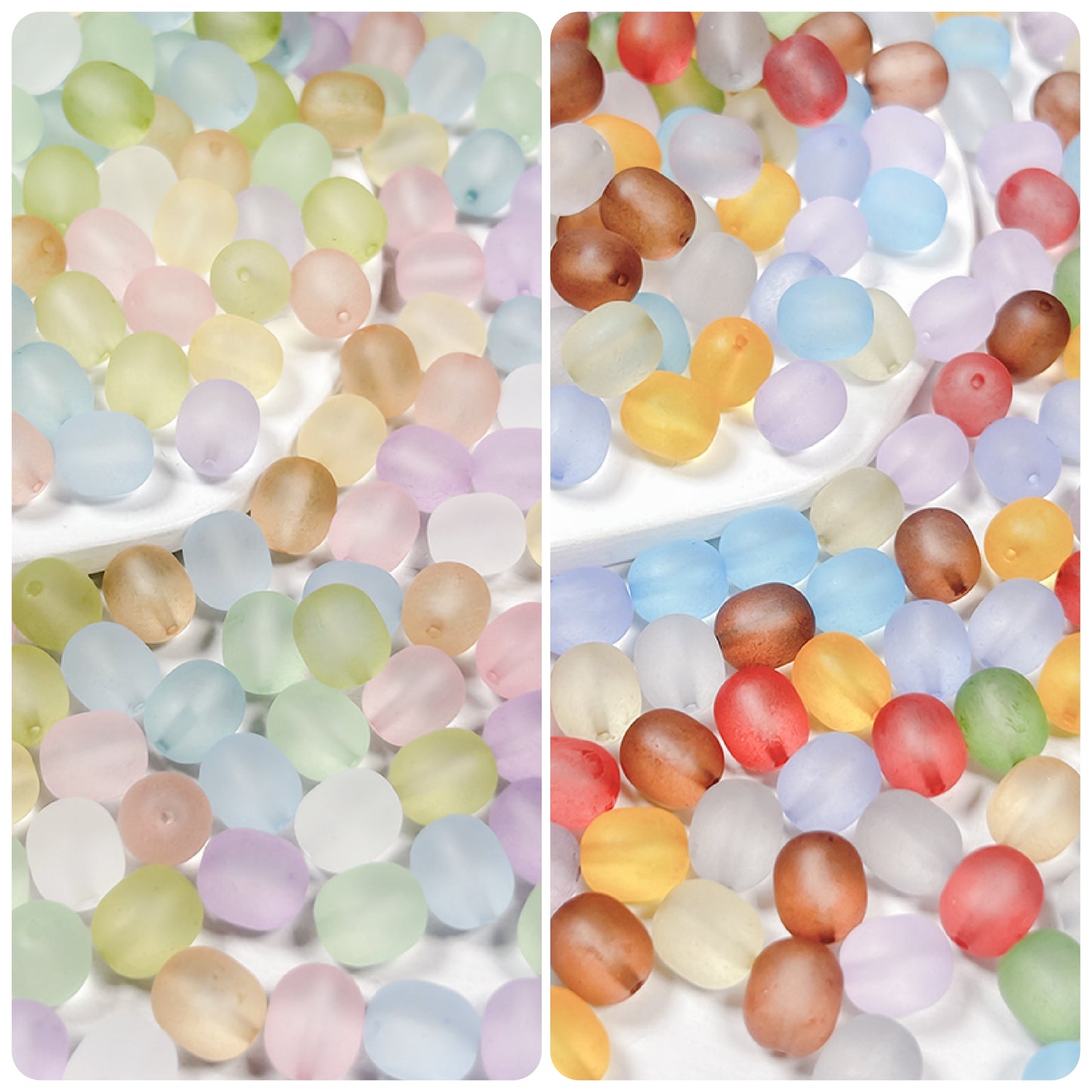[B349] Oval-shaped Frosted Glass Beads