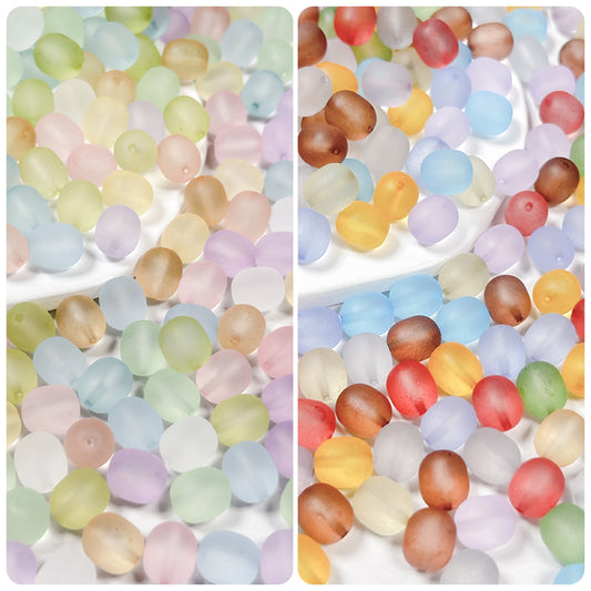 [B349] Oval-shaped Frosted Glass Beads